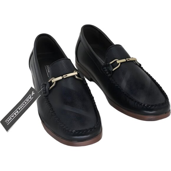 Aston Marc Perforated Bit Loafer Slip-On Black Dress Shoe Men's US 10.5M - Picture 1 of 6